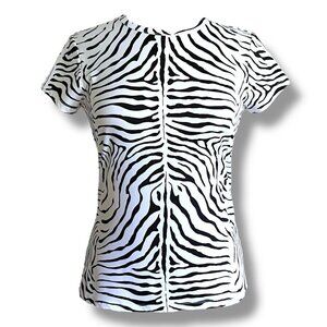 J McLaughlin Womens Top Sz Small Black White Zebra Animal Print Catalina Cloth